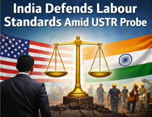 India Defends Labour Standards Amid USTR Probe
(Section 301 Probe and India’s Labour Compliance)