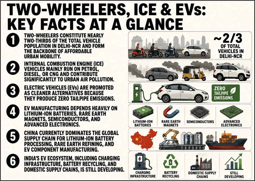 Two-Wheelers, ICE & EVs: Key Facts at a Glance(Electric Mobility Transition: Delhi’s new proposed EV policy.)